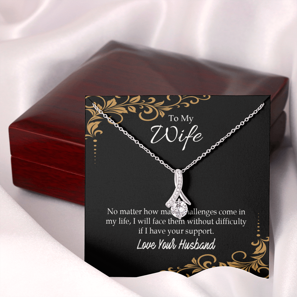 To My Wife No Matter How Many Challenges Alluring Ribbon Necklace Message Card-Express Your Love Gifts