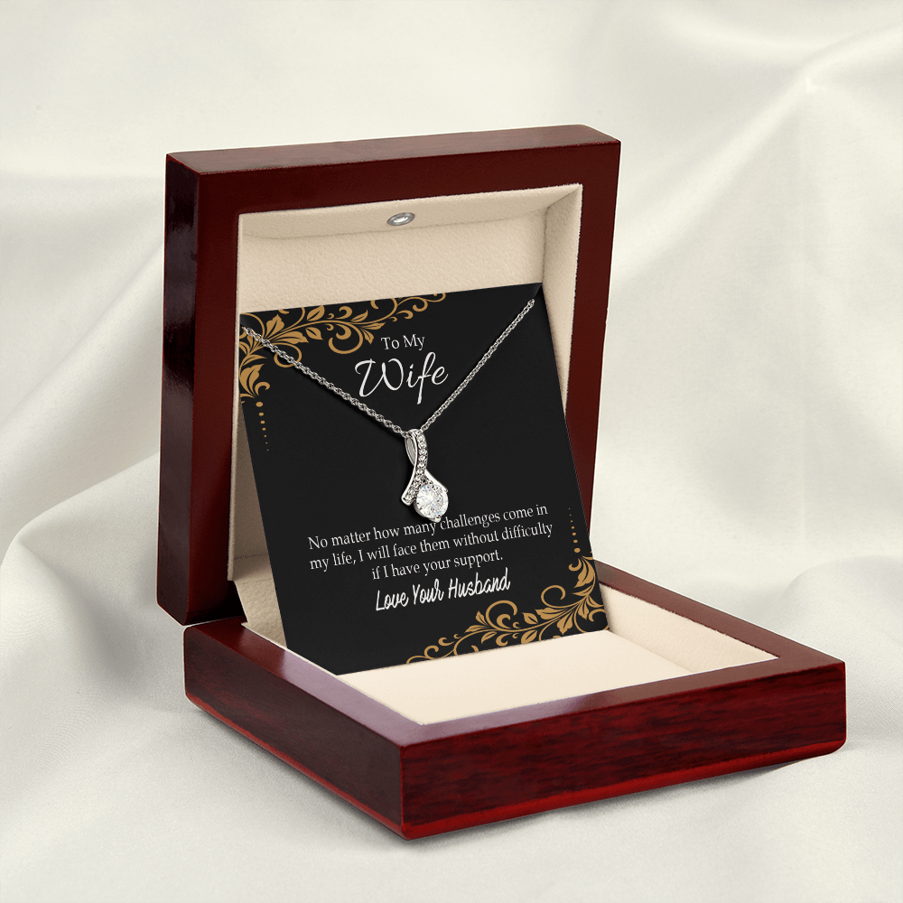 To My Wife No Matter How Many Challenges Alluring Ribbon Necklace Message Card-Express Your Love Gifts