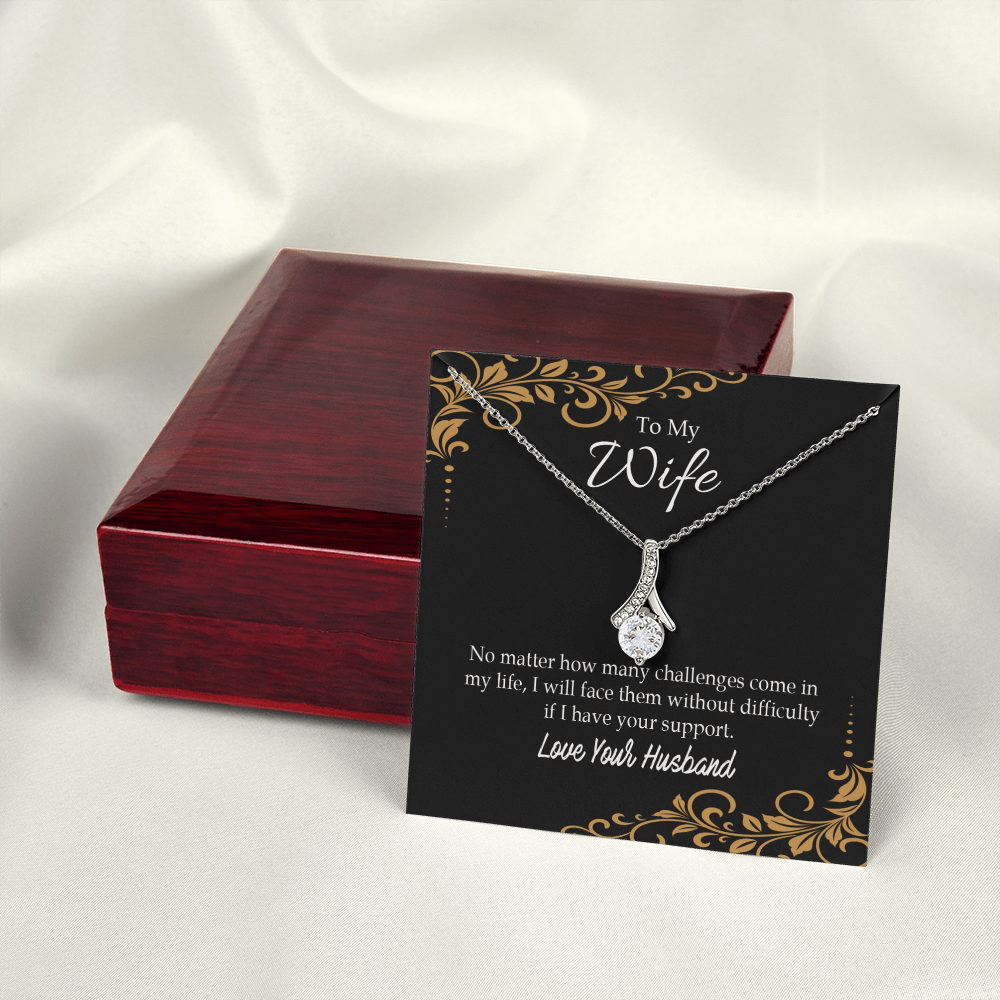 To My Wife No Matter How Many Challenges Alluring Ribbon Necklace Message Card-Express Your Love Gifts