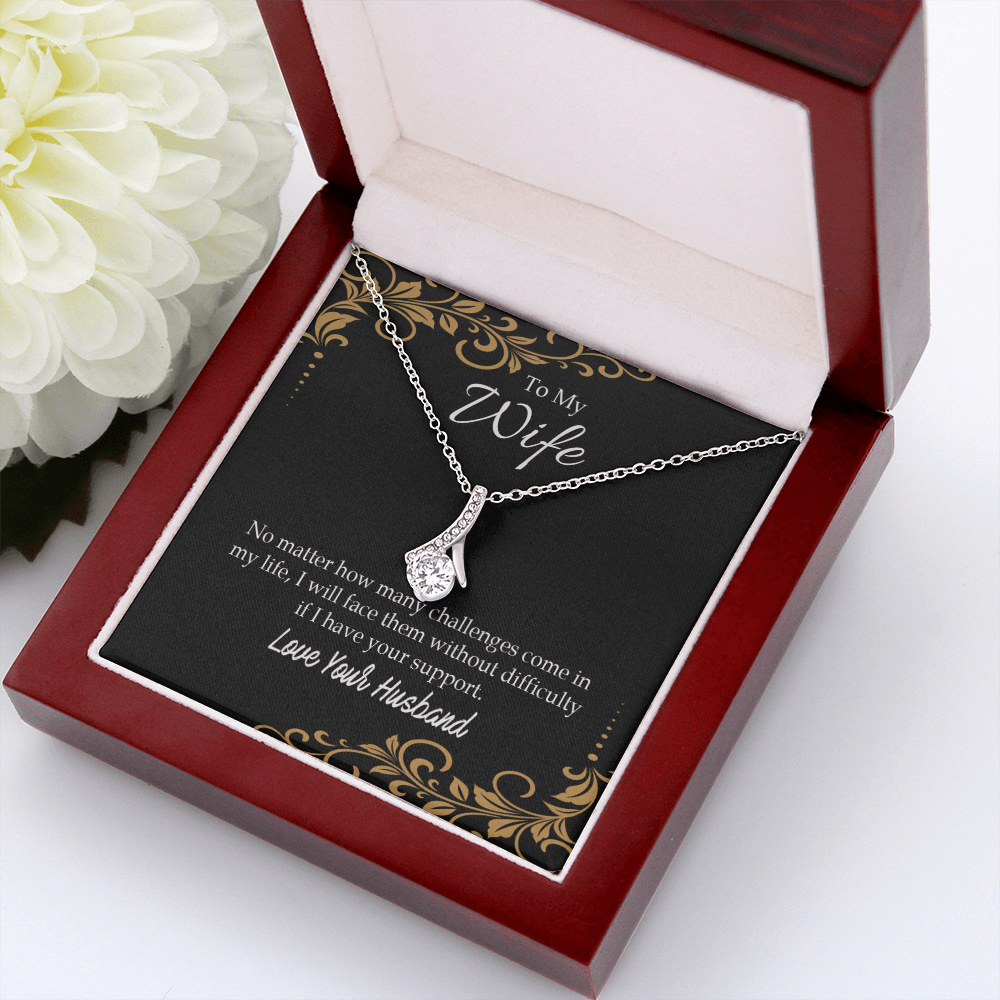 To My Wife No Matter How Many Challenges Alluring Ribbon Necklace Message Card-Express Your Love Gifts