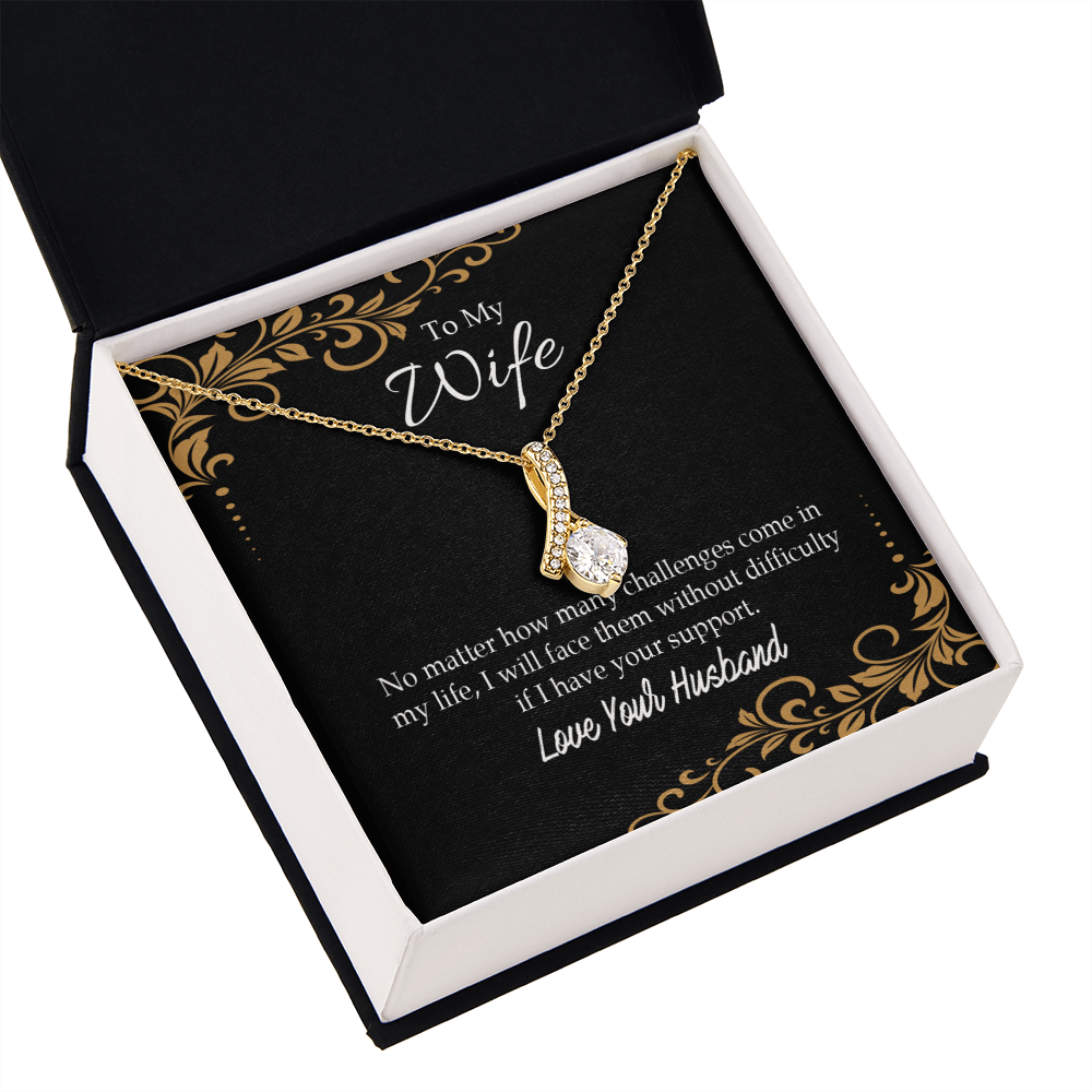 To My Wife No Matter How Many Challenges Alluring Ribbon Necklace Message Card-Express Your Love Gifts