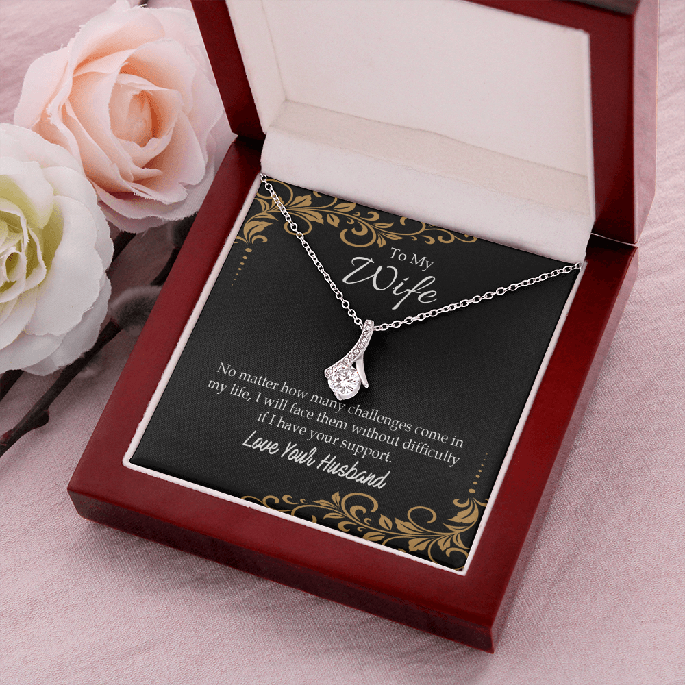 To My Wife No Matter How Many Challenges Alluring Ribbon Necklace Message Card-Express Your Love Gifts