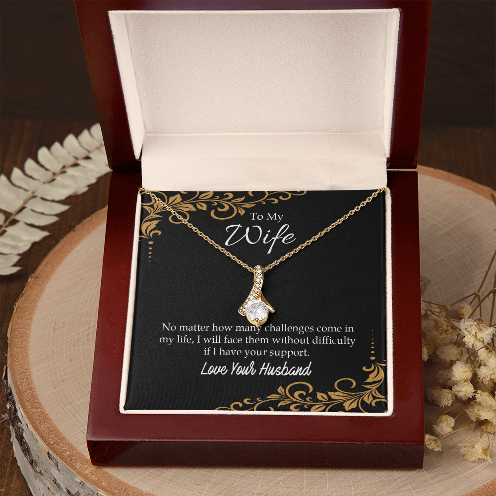 To My Wife No Matter How Many Challenges Alluring Ribbon Necklace Message Card-Express Your Love Gifts