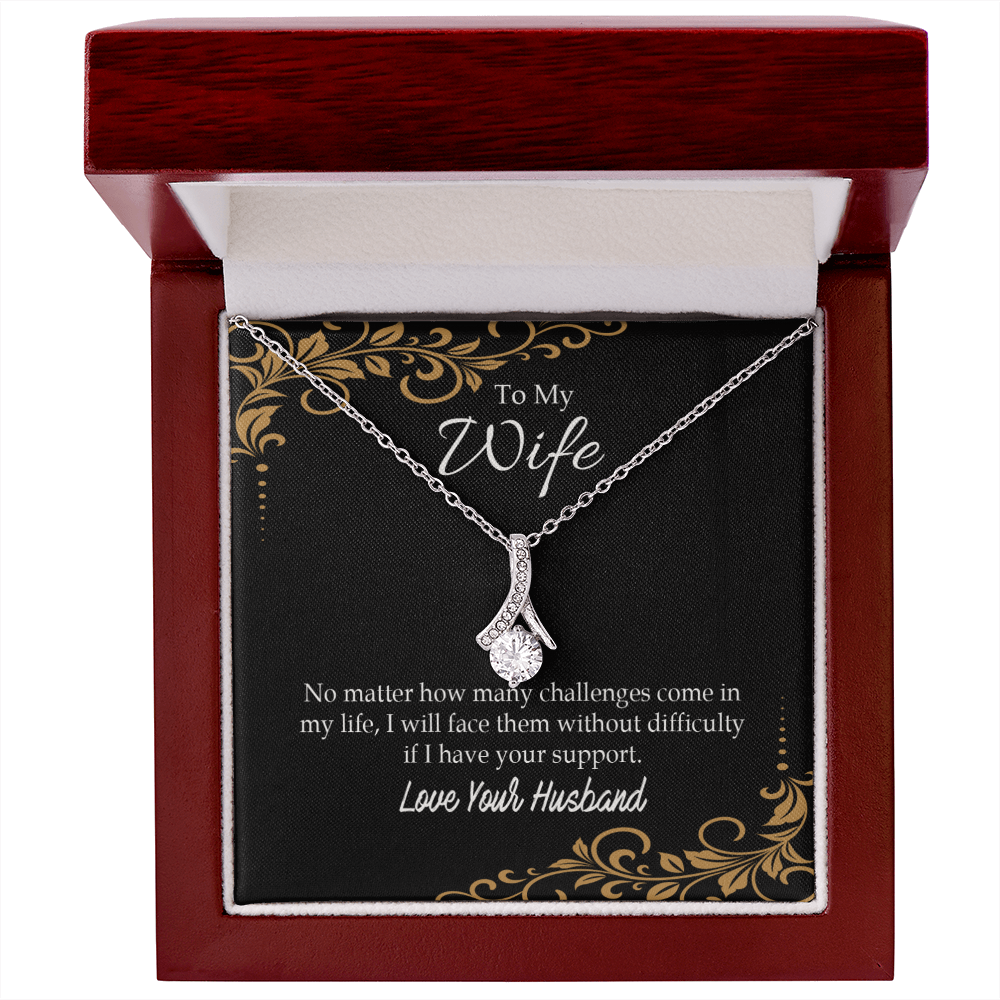 To My Wife No Matter How Many Challenges Alluring Ribbon Necklace Message Card-Express Your Love Gifts