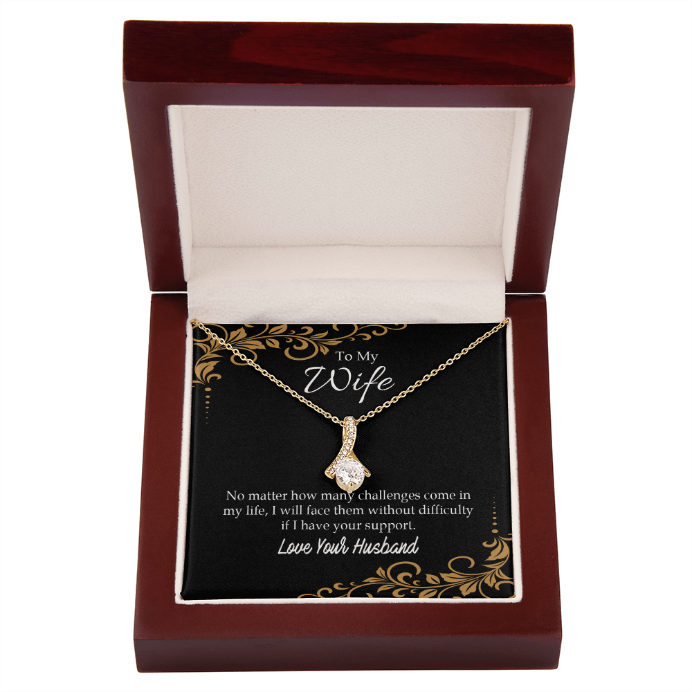 To My Wife No Matter How Many Challenges Alluring Ribbon Necklace Message Card-Express Your Love Gifts