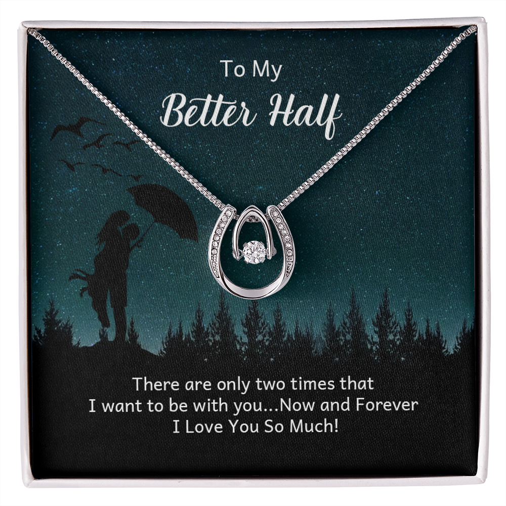 To My Wife Now and Forever Lucky Horseshoe Necklace Message Card 14k w CZ Crystals-Express Your Love Gifts