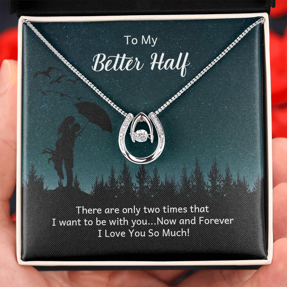 To My Wife Now and Forever Lucky Horseshoe Necklace Message Card 14k w CZ Crystals-Express Your Love Gifts