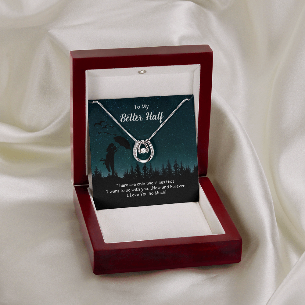 To My Wife Now and Forever Lucky Horseshoe Necklace Message Card 14k w CZ Crystals-Express Your Love Gifts