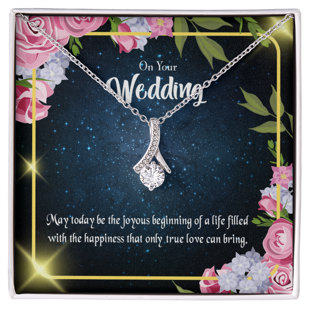 To My Wife On Your Wedding Alluring Ribbon Necklace Message Card-Express Your Love Gifts