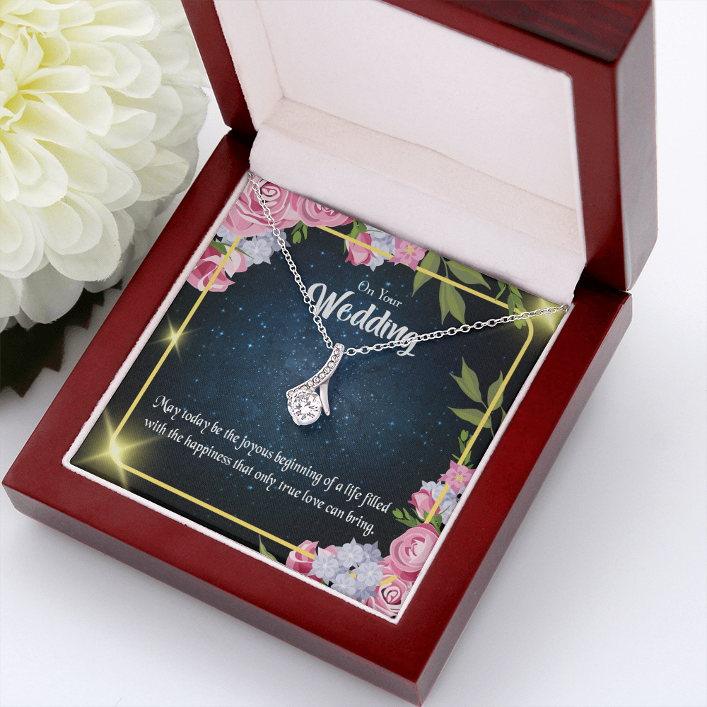 To My Wife On Your Wedding Alluring Ribbon Necklace Message Card-Express Your Love Gifts