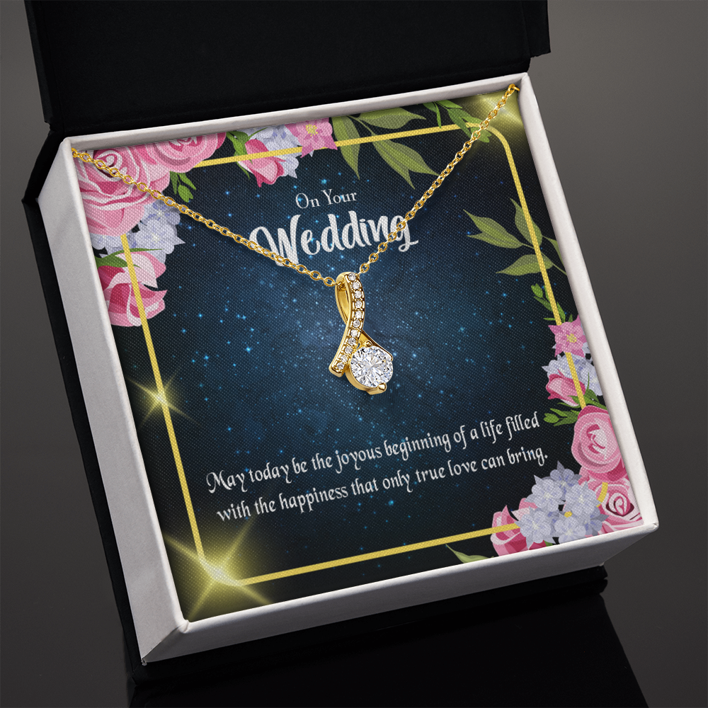 To My Wife On Your Wedding Alluring Ribbon Necklace Message Card-Express Your Love Gifts