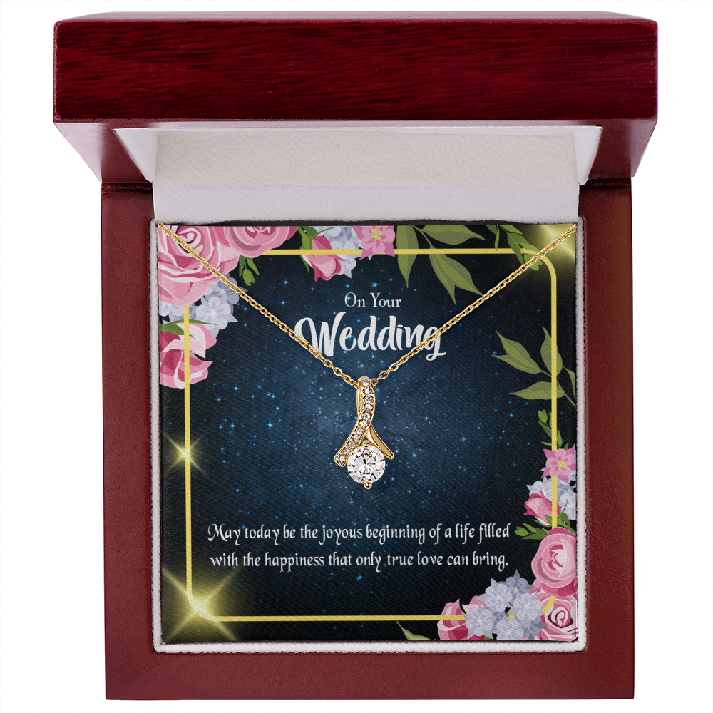 To My Wife On Your Wedding Alluring Ribbon Necklace Message Card-Express Your Love Gifts