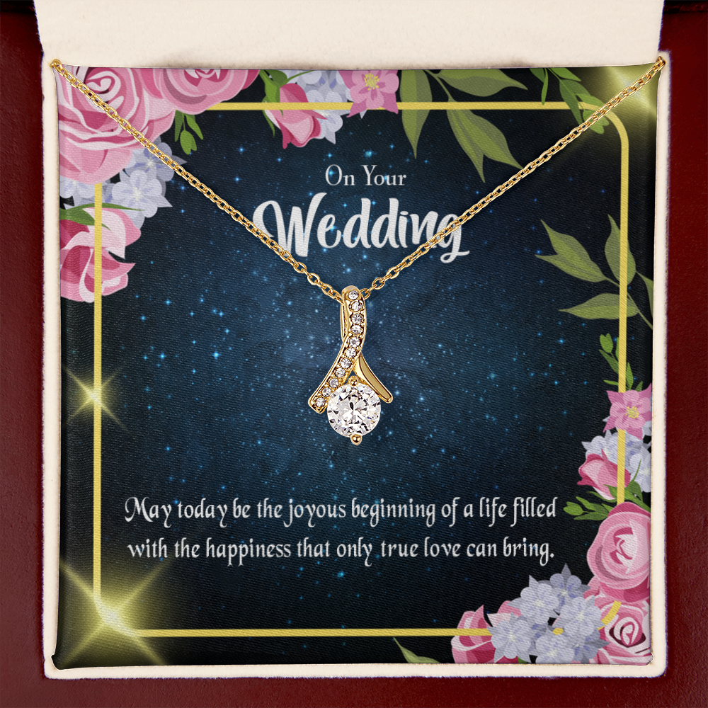 To My Wife On Your Wedding Alluring Ribbon Necklace Message Card-Express Your Love Gifts