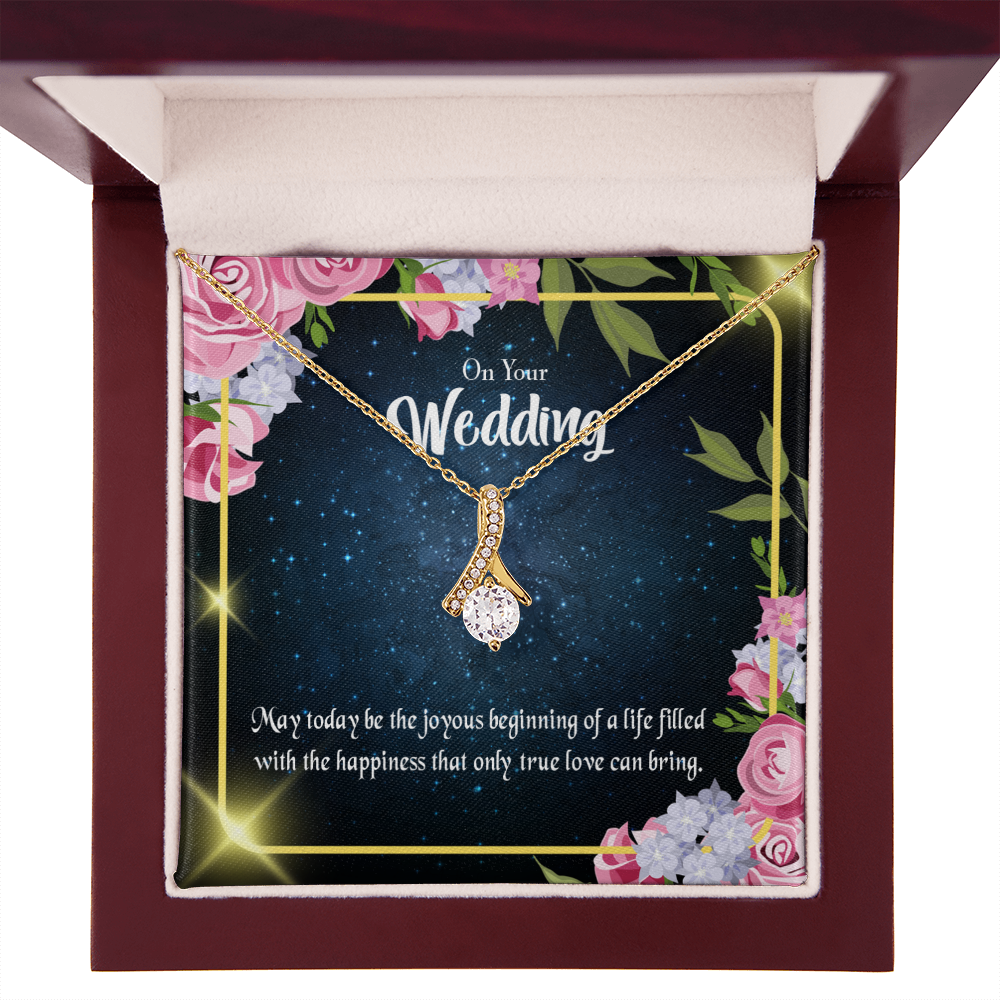 To My Wife On Your Wedding Alluring Ribbon Necklace Message Card-Express Your Love Gifts