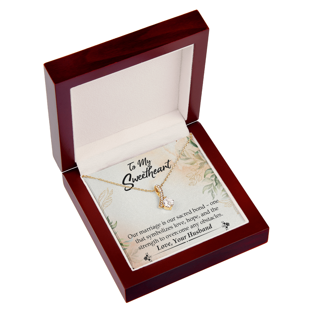 To My Wife Our Marriage is Our Sacred Bond Alluring Ribbon Necklace Message Card-Express Your Love Gifts