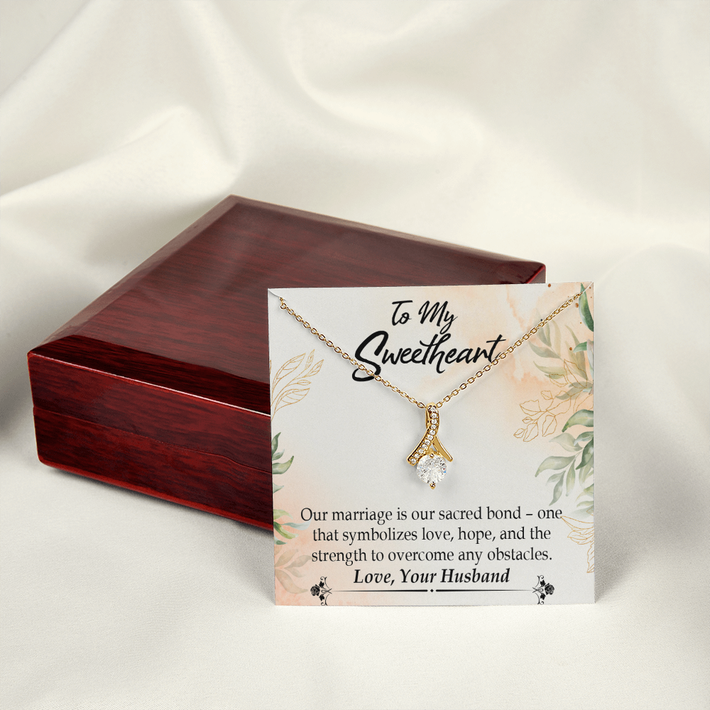 To My Wife Our Marriage is Our Sacred Bond Alluring Ribbon Necklace Message Card-Express Your Love Gifts