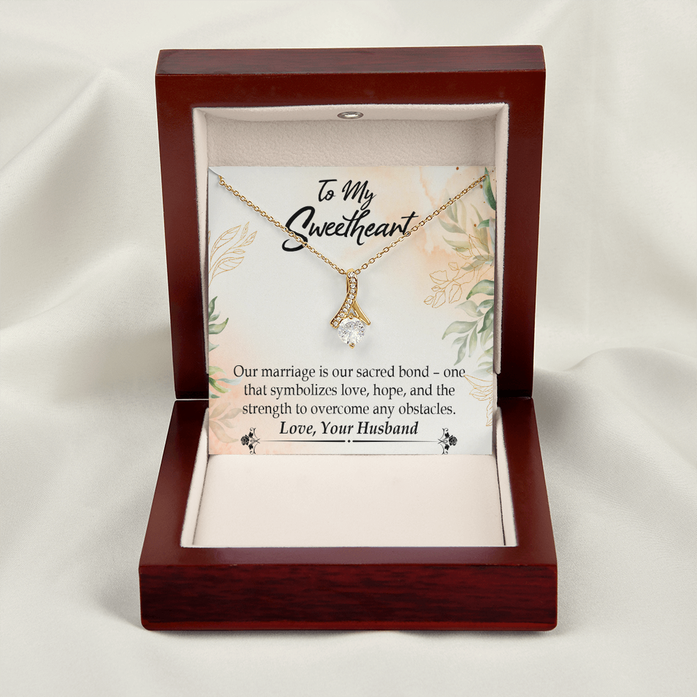 To My Wife Our Marriage is Our Sacred Bond Alluring Ribbon Necklace Message Card-Express Your Love Gifts