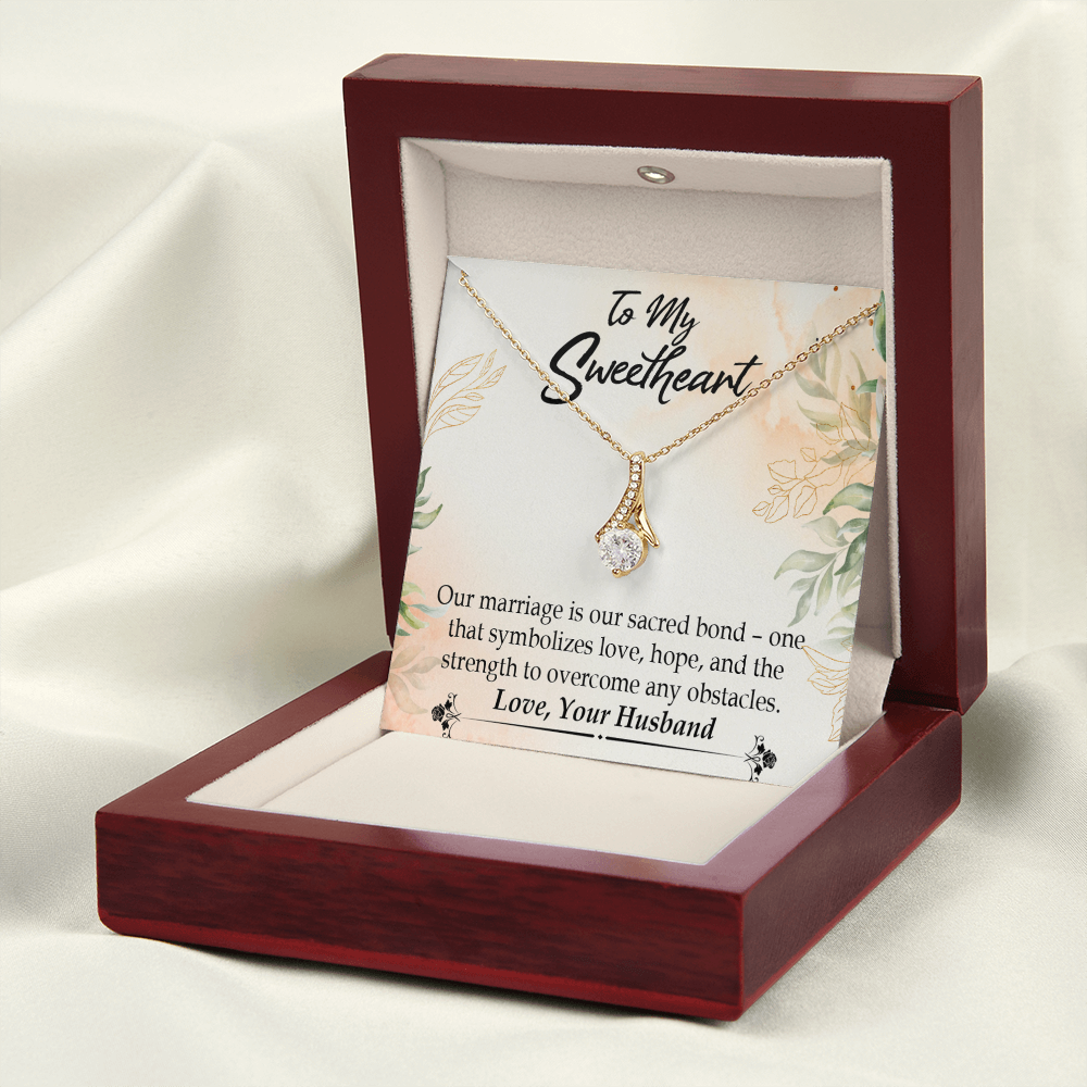 To My Wife Our Marriage is Our Sacred Bond Alluring Ribbon Necklace Message Card-Express Your Love Gifts