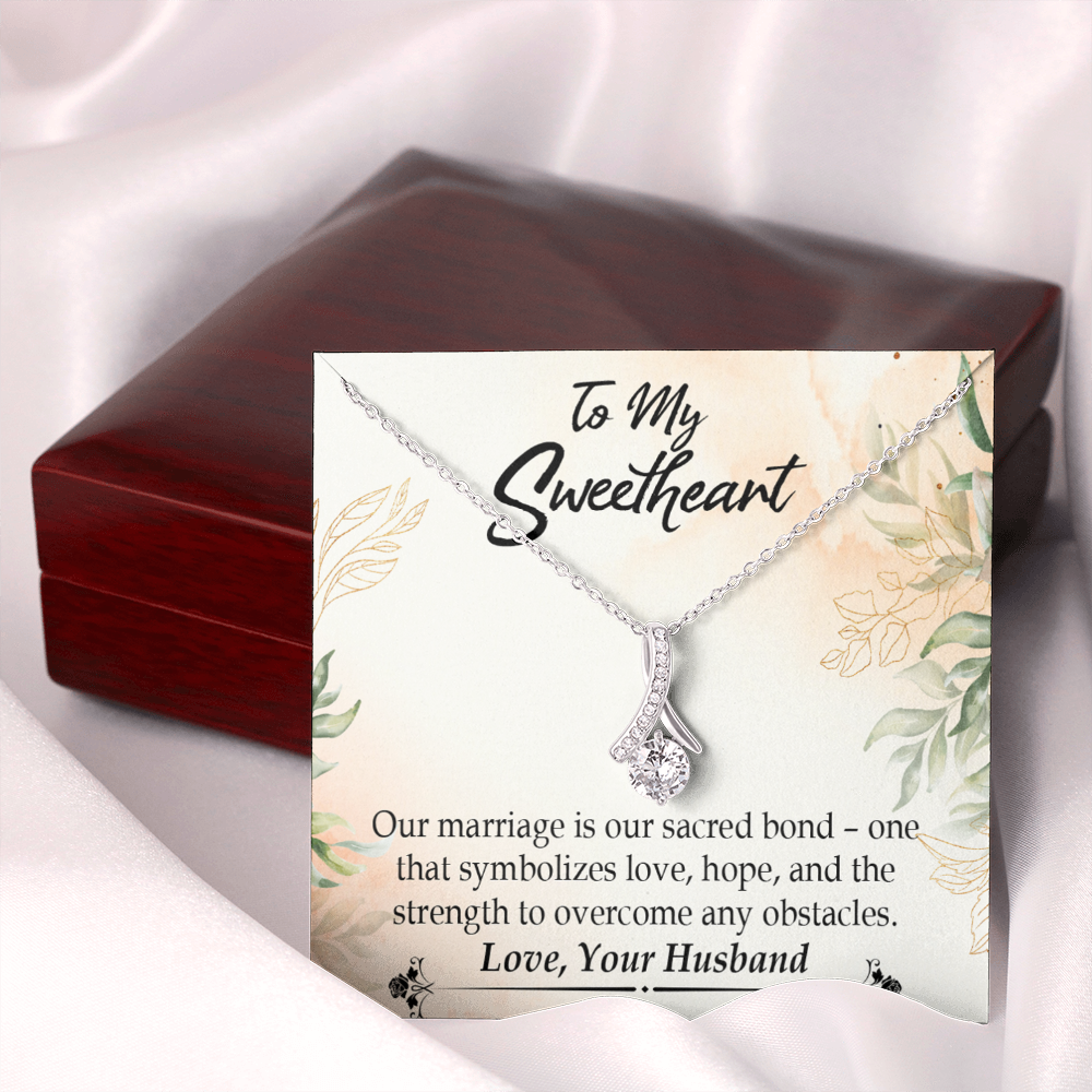 To My Wife Our Marriage is Our Sacred Bond Alluring Ribbon Necklace Message Card-Express Your Love Gifts