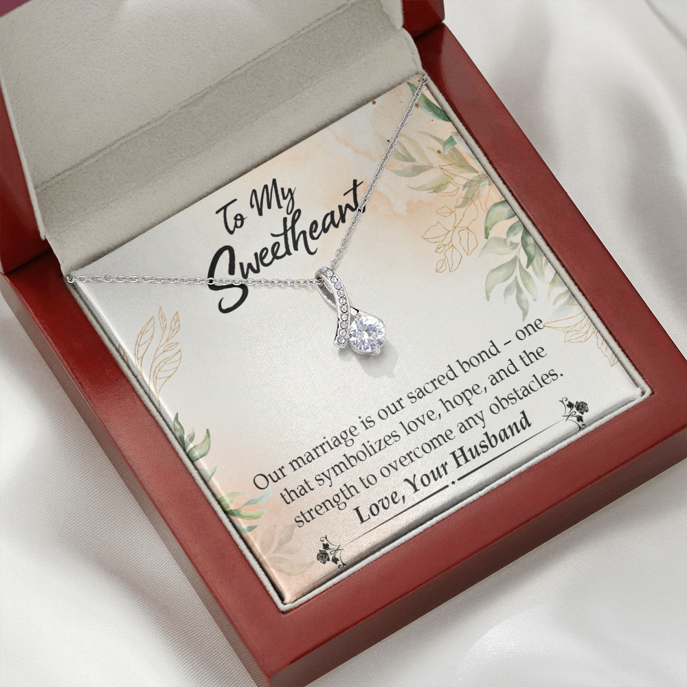 To My Wife Our Marriage is Our Sacred Bond Alluring Ribbon Necklace Message Card-Express Your Love Gifts