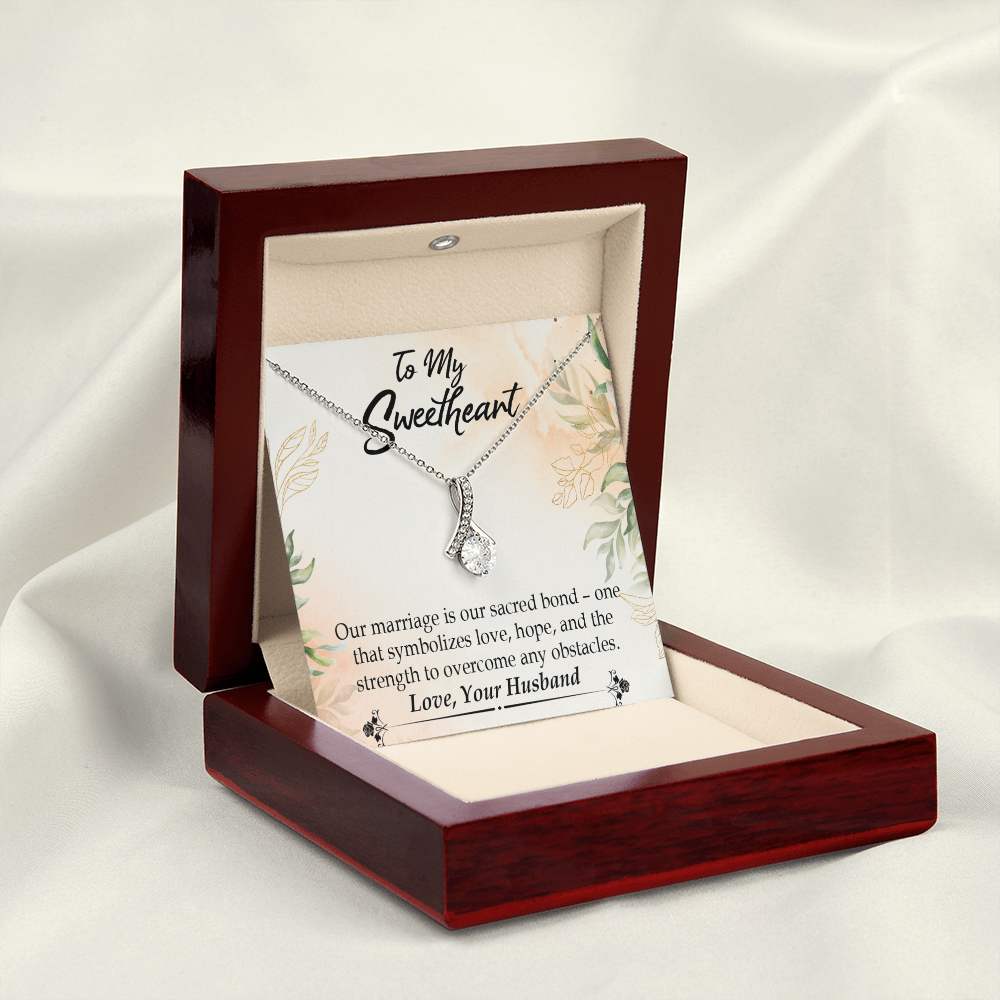 To My Wife Our Marriage is Our Sacred Bond Alluring Ribbon Necklace Message Card-Express Your Love Gifts