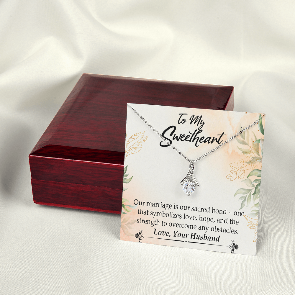 To My Wife Our Marriage is Our Sacred Bond Alluring Ribbon Necklace Message Card-Express Your Love Gifts