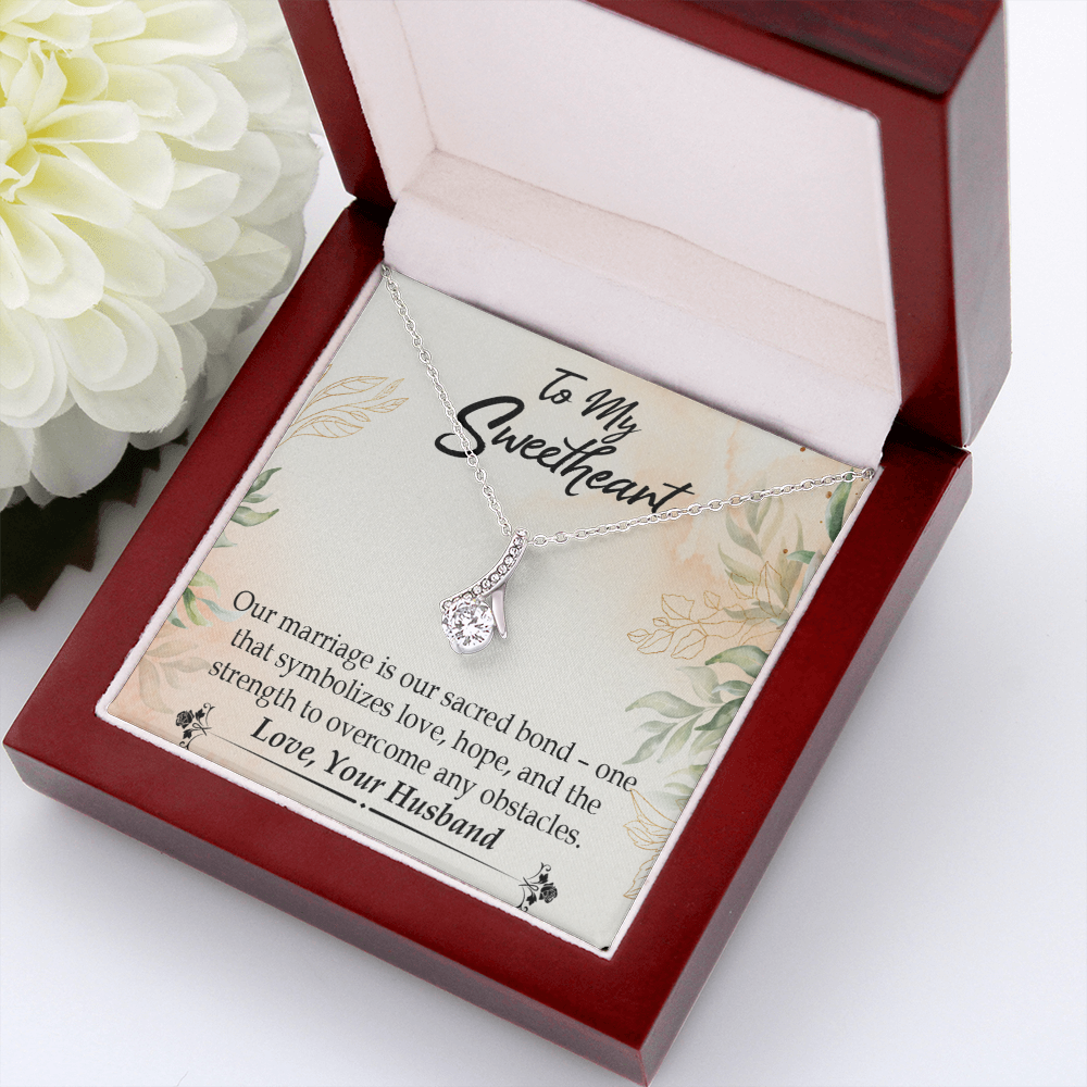 To My Wife Our Marriage is Our Sacred Bond Alluring Ribbon Necklace Message Card-Express Your Love Gifts