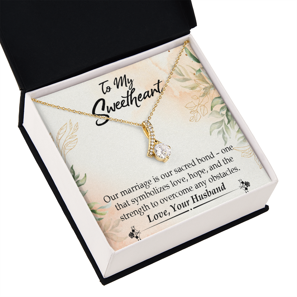 To My Wife Our Marriage is Our Sacred Bond Alluring Ribbon Necklace Message Card-Express Your Love Gifts