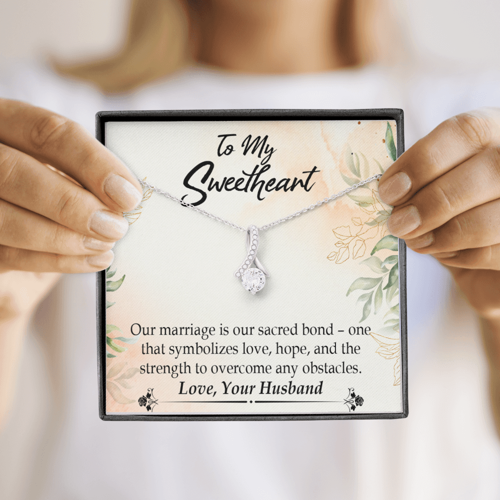 To My Wife Our Marriage is Our Sacred Bond Alluring Ribbon Necklace Message Card-Express Your Love Gifts