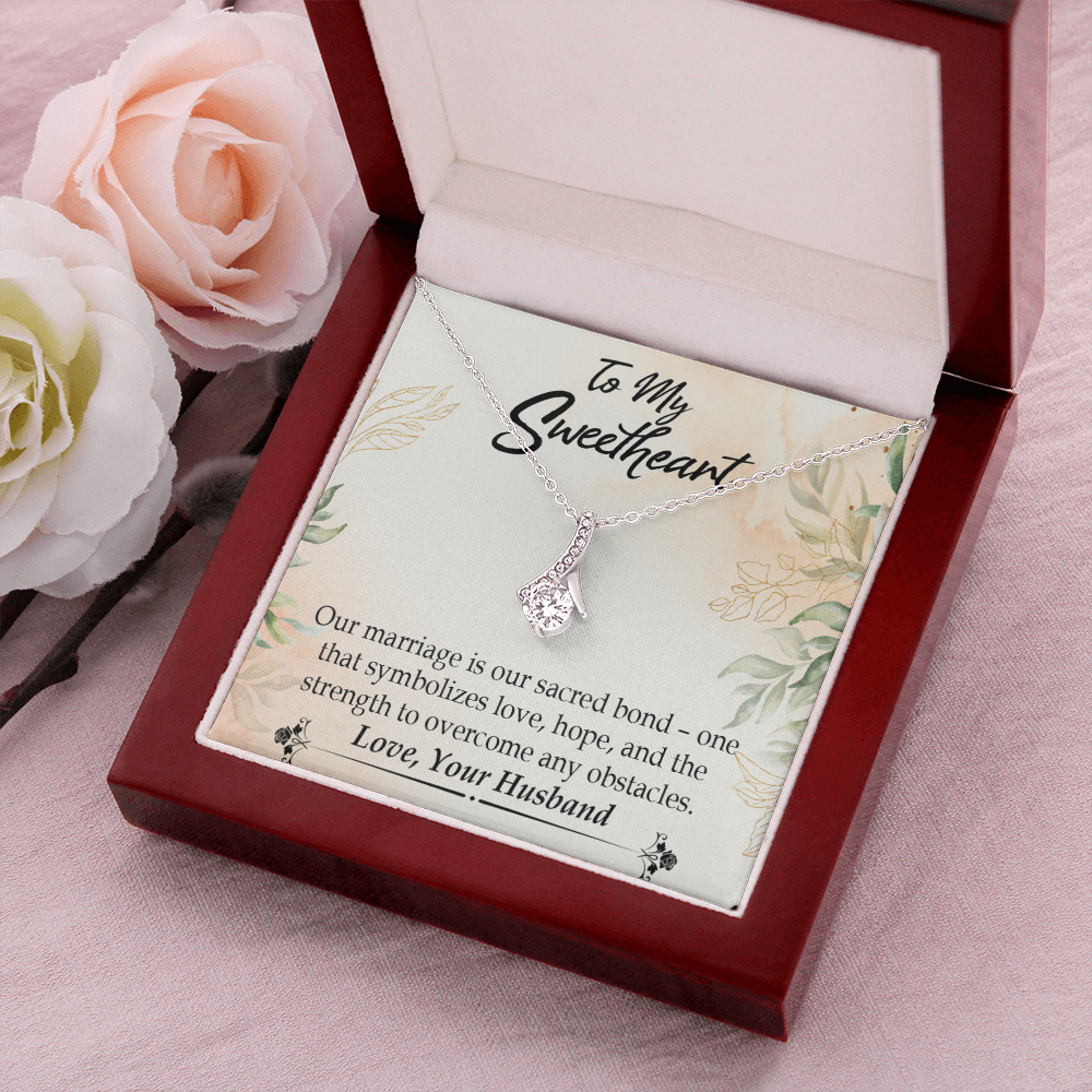 To My Wife Our Marriage is Our Sacred Bond Alluring Ribbon Necklace Message Card-Express Your Love Gifts