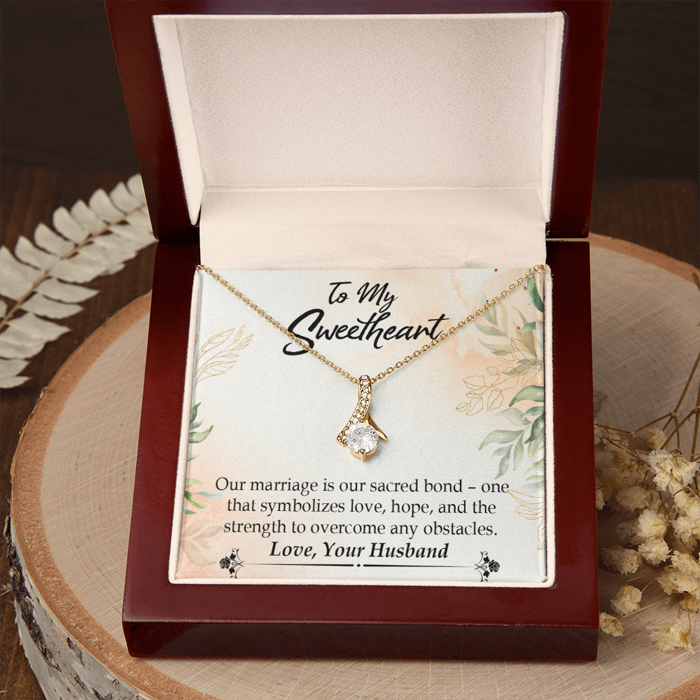 To My Wife Our Marriage is Our Sacred Bond Alluring Ribbon Necklace Message Card-Express Your Love Gifts