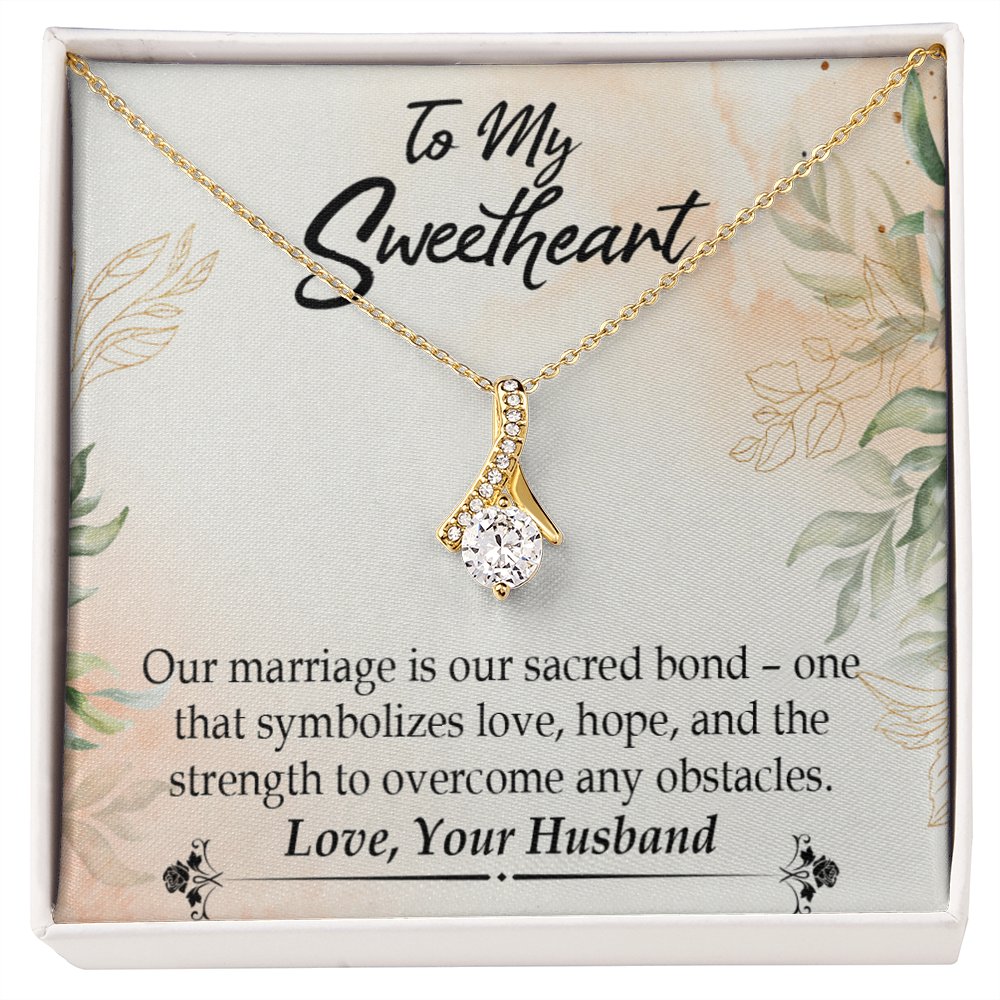 To My Wife Our Marriage is Our Sacred Bond Alluring Ribbon Necklace Message Card-Express Your Love Gifts