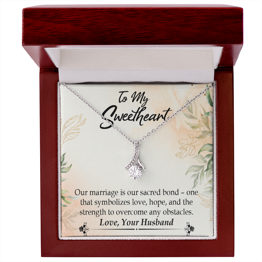 To My Wife Our Marriage is Our Sacred Bond Alluring Ribbon Necklace Message Card-Express Your Love Gifts