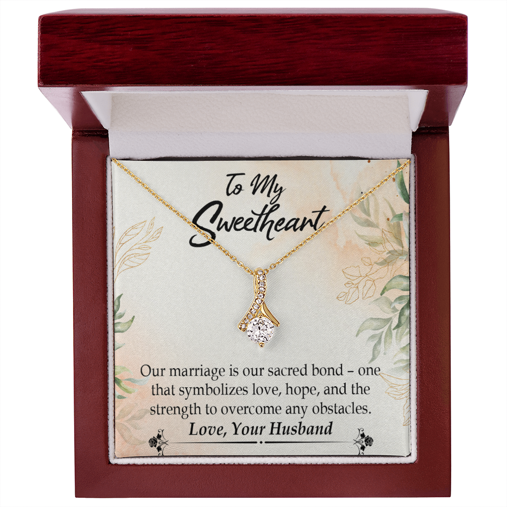 To My Wife Our Marriage is Our Sacred Bond Alluring Ribbon Necklace Message Card-Express Your Love Gifts