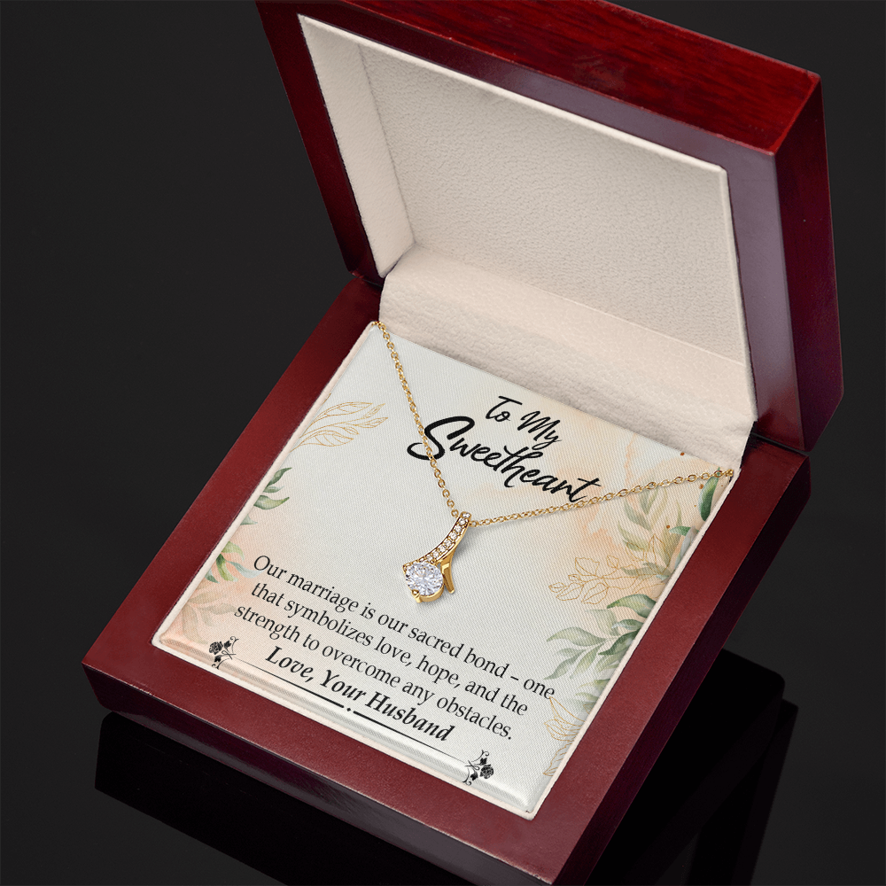 To My Wife Our Marriage is Our Sacred Bond Alluring Ribbon Necklace Message Card-Express Your Love Gifts