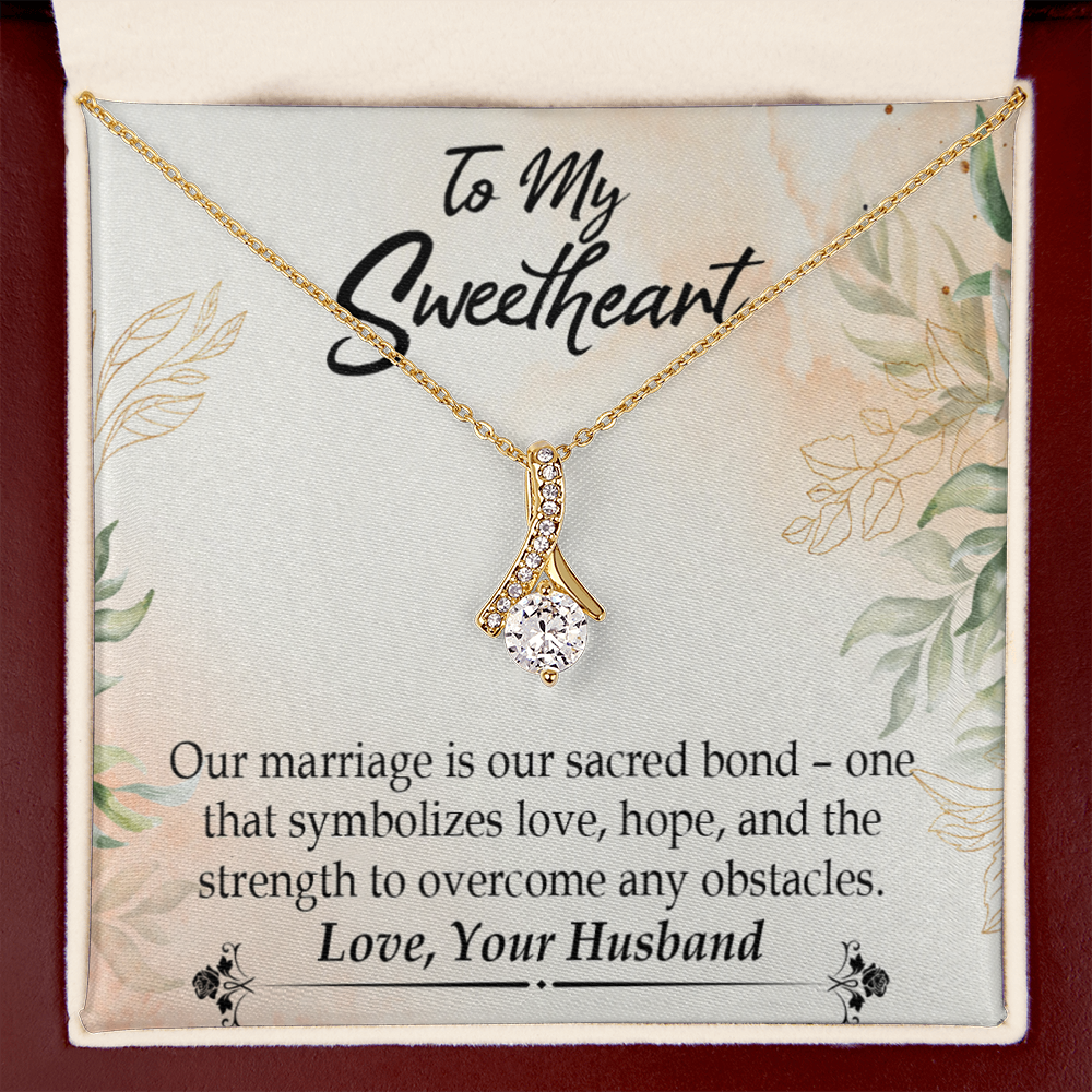 To My Wife Our Marriage is Our Sacred Bond Alluring Ribbon Necklace Message Card-Express Your Love Gifts