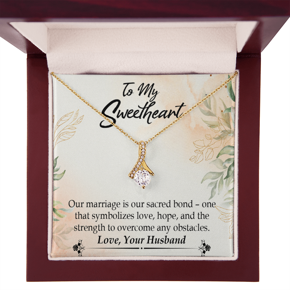 To My Wife Our Marriage is Our Sacred Bond Alluring Ribbon Necklace Message Card-Express Your Love Gifts