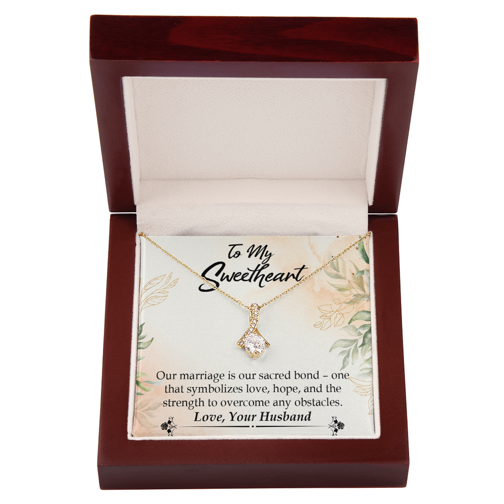 To My Wife Our Marriage is Our Sacred Bond Alluring Ribbon Necklace Message Card-Express Your Love Gifts