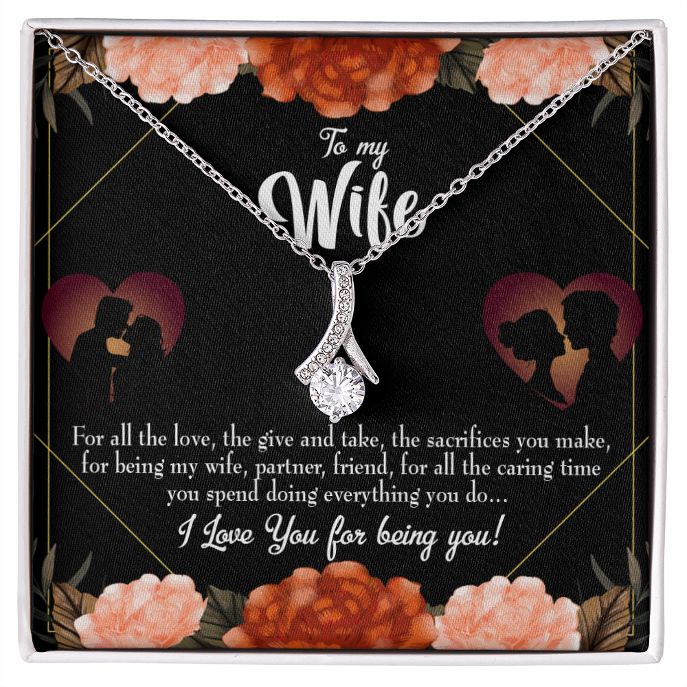 To My Wife Partner and Friend Alluring Ribbon Necklace Message Card-Express Your Love Gifts