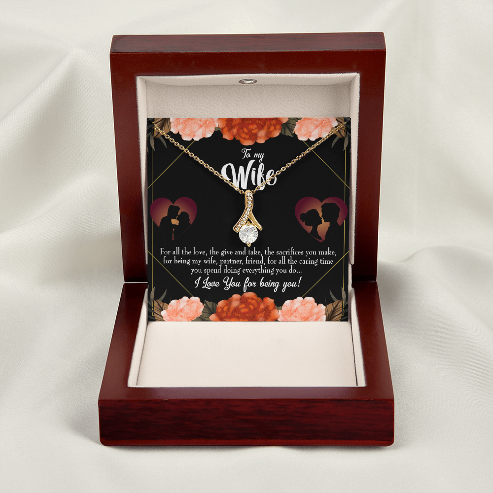 To My Wife Partner and Friend Alluring Ribbon Necklace Message Card-Express Your Love Gifts