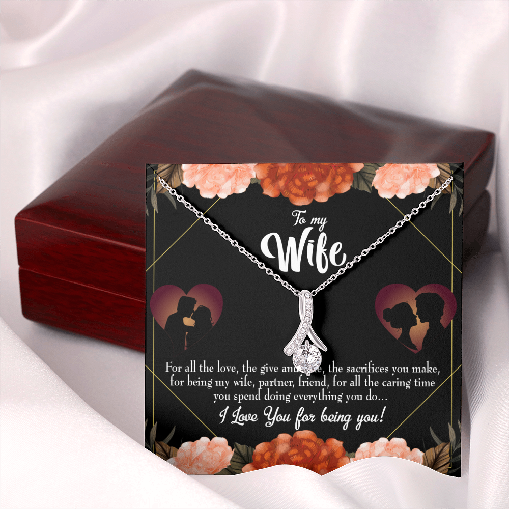 To My Wife Partner and Friend Alluring Ribbon Necklace Message Card-Express Your Love Gifts