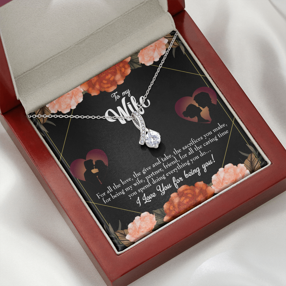 To My Wife Partner and Friend Alluring Ribbon Necklace Message Card-Express Your Love Gifts