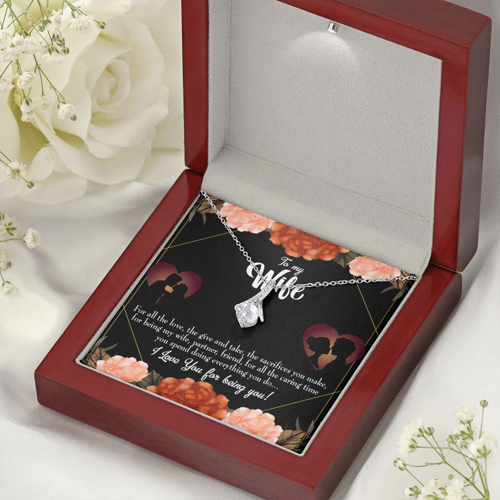 To My Wife Partner and Friend Alluring Ribbon Necklace Message Card-Express Your Love Gifts