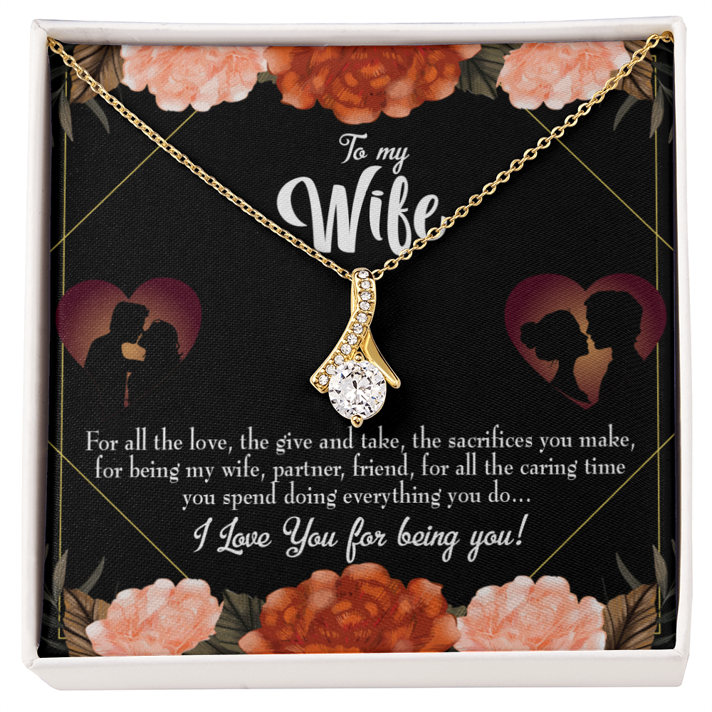 To My Wife Partner and Friend Alluring Ribbon Necklace Message Card-Express Your Love Gifts