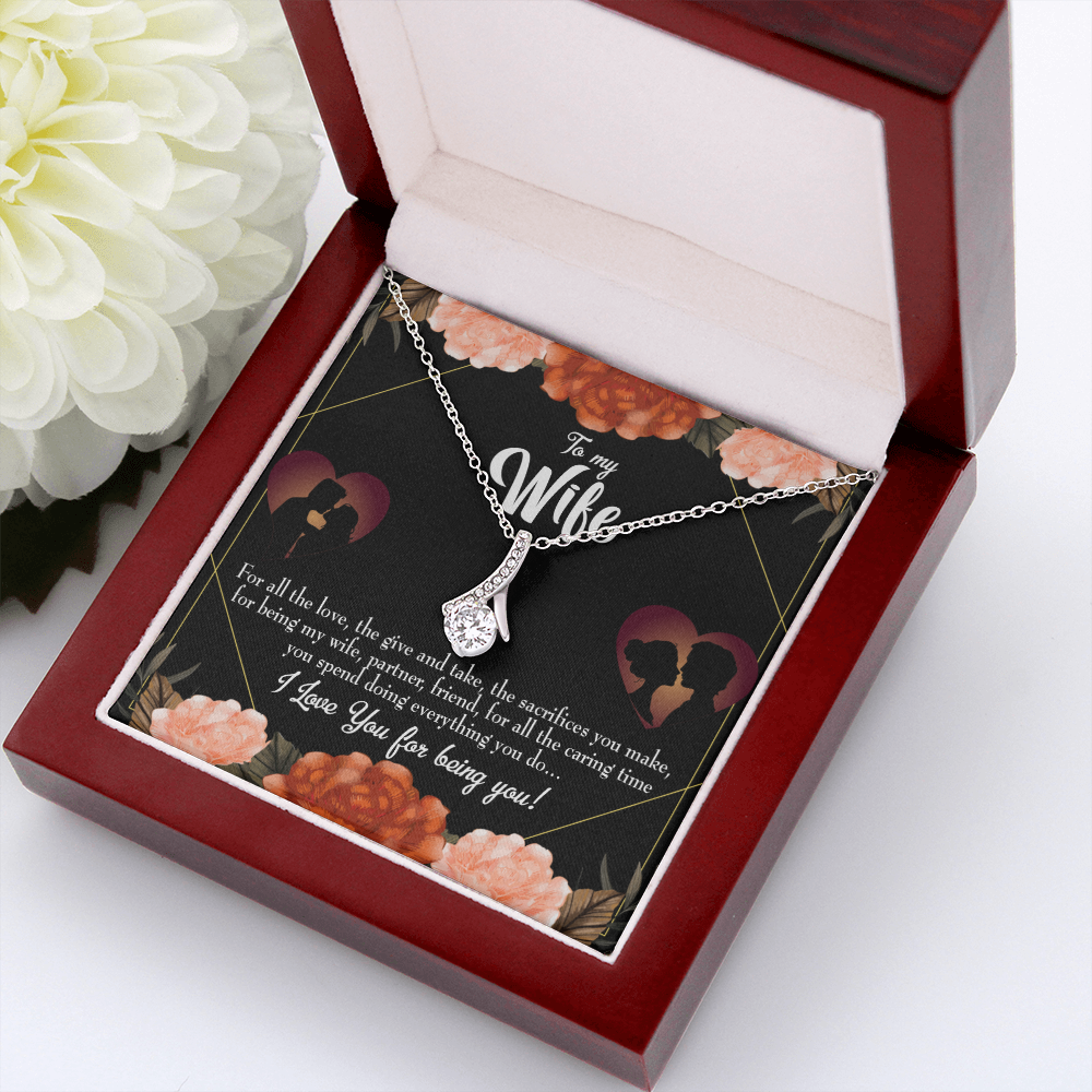 To My Wife Partner and Friend Alluring Ribbon Necklace Message Card-Express Your Love Gifts