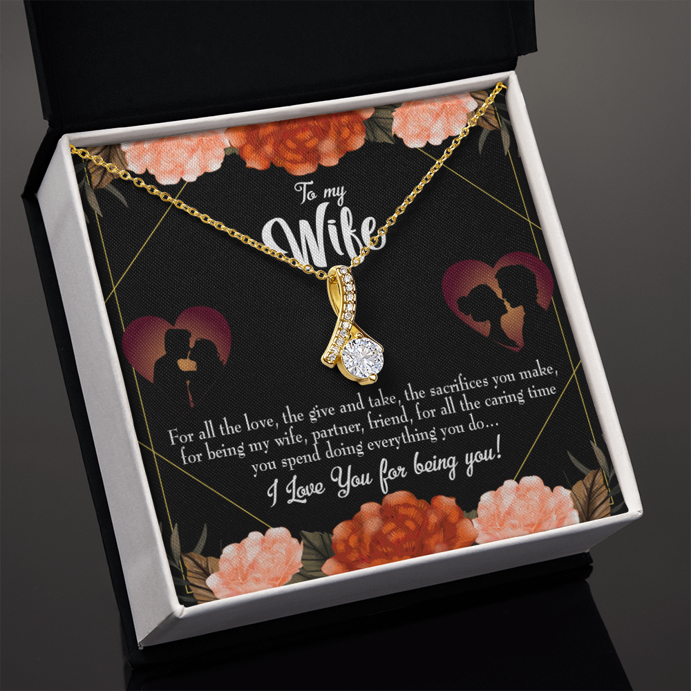 To My Wife Partner and Friend Alluring Ribbon Necklace Message Card-Express Your Love Gifts