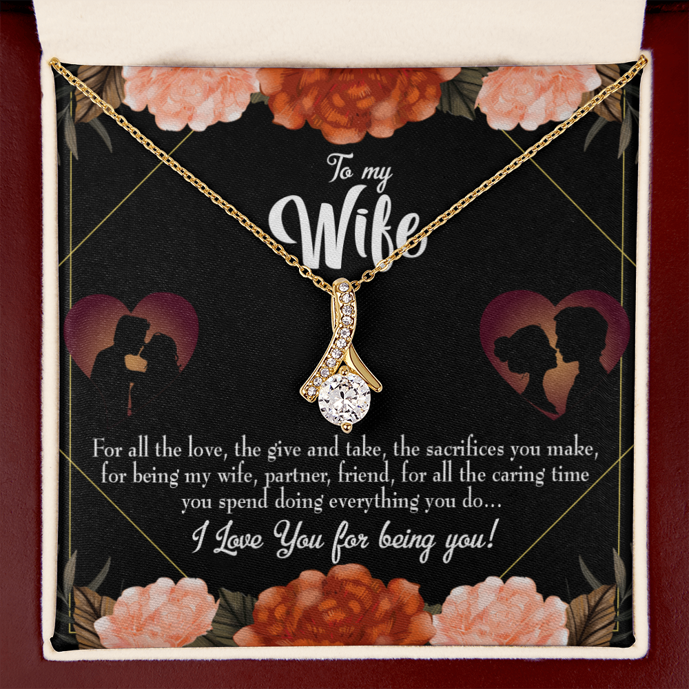 To My Wife Partner and Friend Alluring Ribbon Necklace Message Card-Express Your Love Gifts