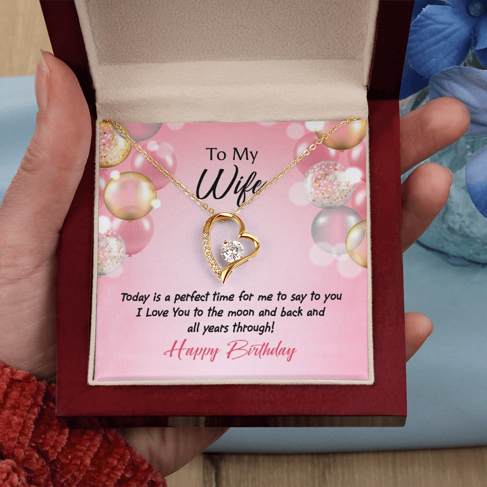 To My Wife Perfect Time Birthday Message Forever Necklace w Message Card-Express Your Love Gifts