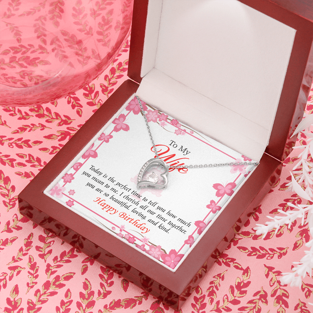 To My Wife Perfect Time Forever Birthday Message Necklace w Message Card-Express Your Love Gifts