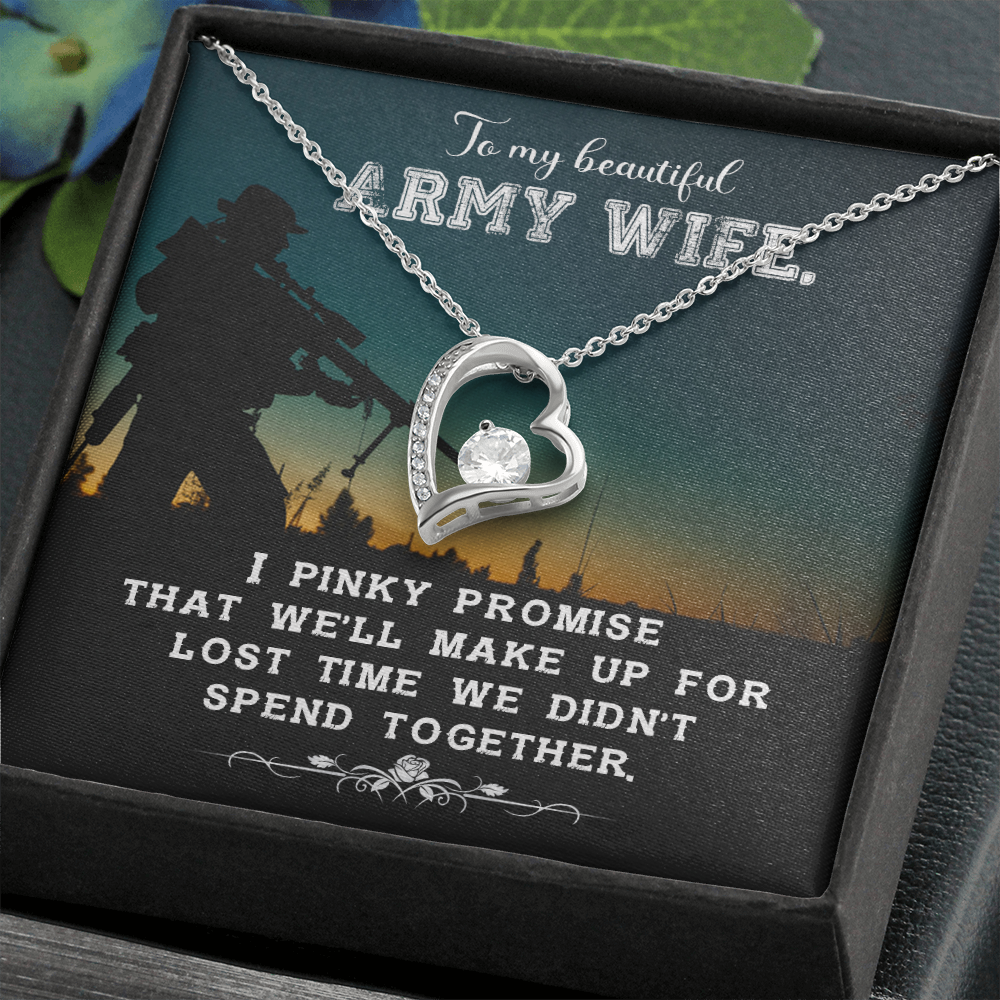 To My Wife Pinky Promise Army Wife Forever Necklace w Message Card-Express Your Love Gifts